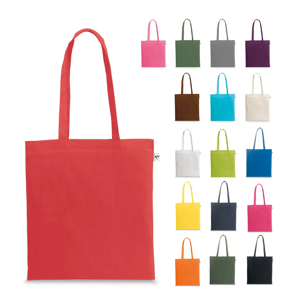 [MEXICO. Sacola em algodão reciclado e poliéster reciclado sem tingimento (140 g/m²) sem tingimento Sacola em 70% algodão reciclado e 30% poliéster reciclado (150 g/m²), com alças de 65 cm. O tecido é sem tingimento, e utilizado na sua cor original, sem produtos químicos de tingimento ou branqueamento, contribuindo para um menor impacto ambiental. 380 x 420 mm] 92323 MEXICO. Sacola em algodão reciclado